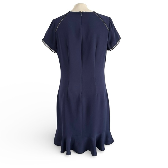SHOSHANNA navy blue Lombard shift dress with black trim and a flounced hem 12 - Picture 5 of 7